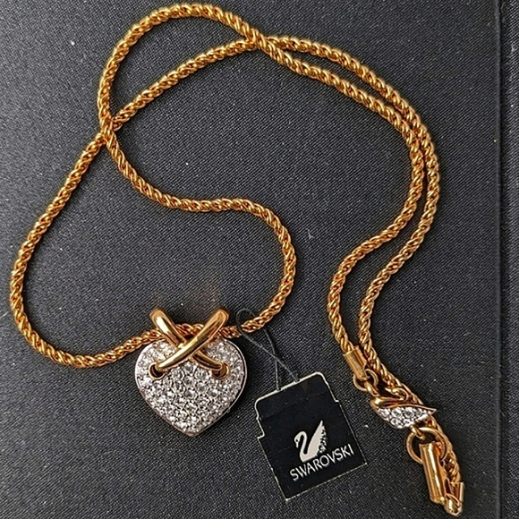 🅴 Swarovski Pave Crystal Gold Tone Heart Necklace, Pendant Loop - Picture 5 of 12